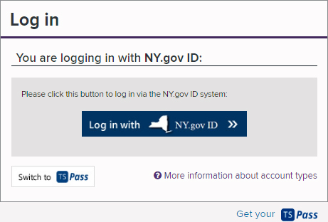 Log In Form with NY.gov ID selected